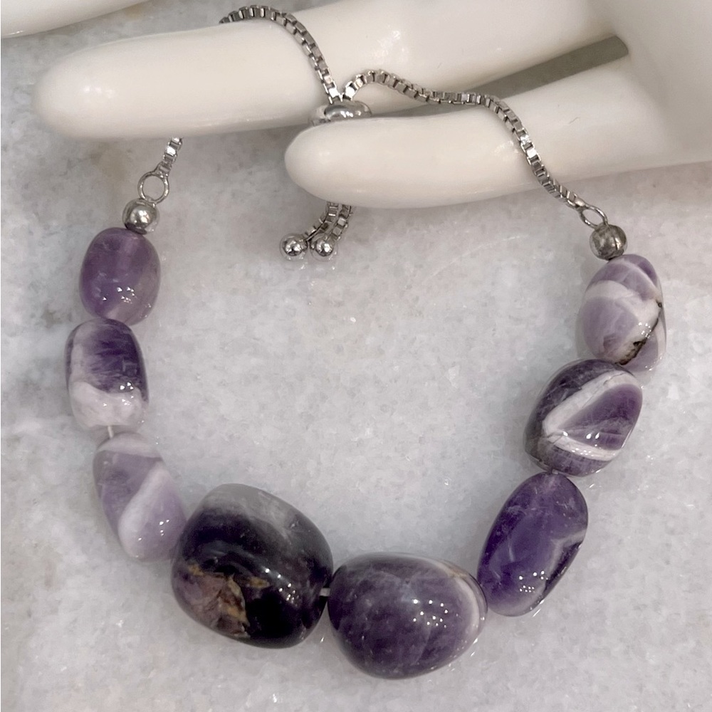 Amethyst Chunky Bead Sterling Silver BOLO Bracelet